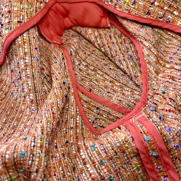 Anthropologie Filtre Women's Size 10 Orange Tweed Blazer Jacket - Picture 7 of 10